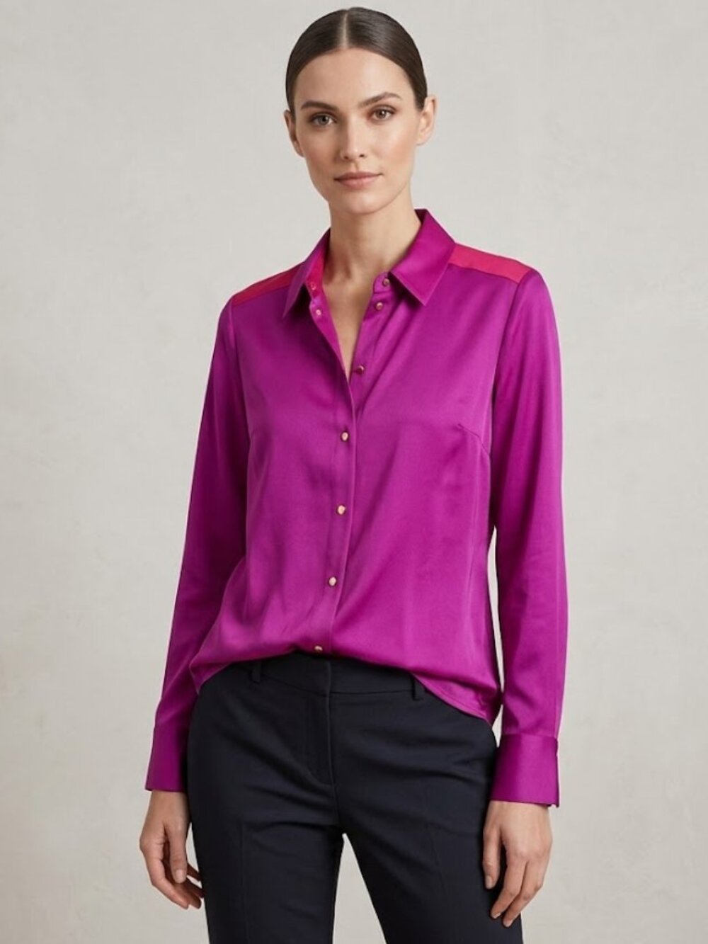 NWT T TAHARI Holiday Colorblock Satin Blouse Snap Closure Medium